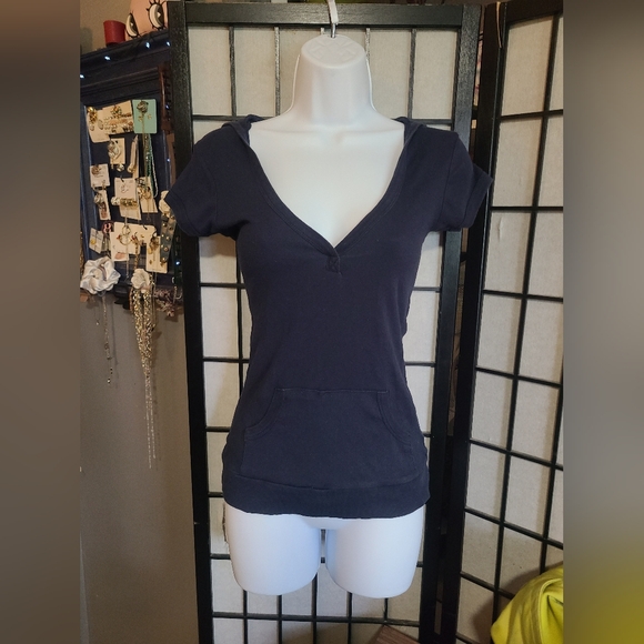 Zenana Dark Blue Hooded Tee sz M - Picture 2 of 8